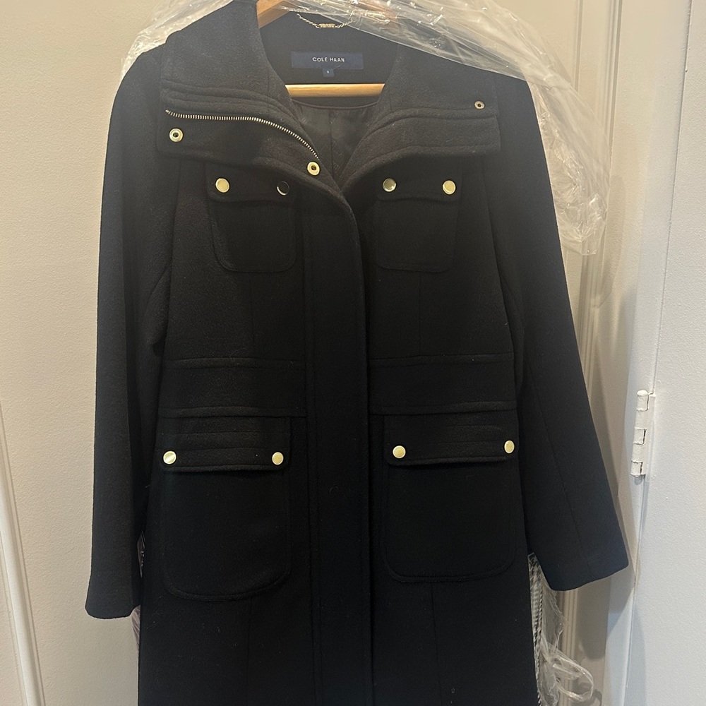 Cole Haan Black Coat with Gold Buttons